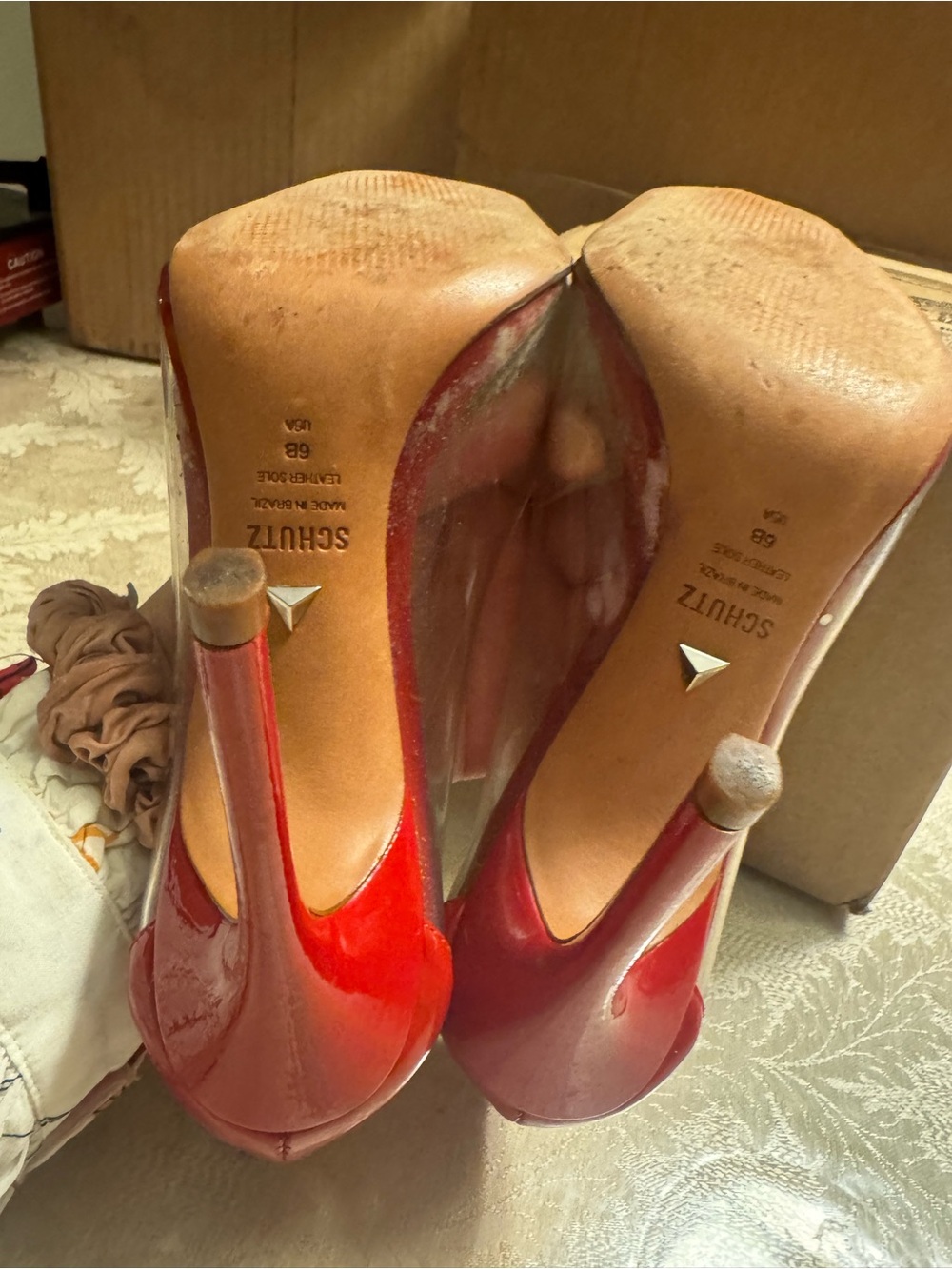 Schutz Cendi Red Clear Patent PVC Pointed Toe Heels Size 6 Fits 5.5 - Picture 5 of 5